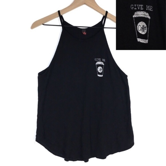Coffee Cup Tank Top Hi Neck Give Me Coffee & No One Gets Hurt Novelty Shirt Java - Picture 1 of 9